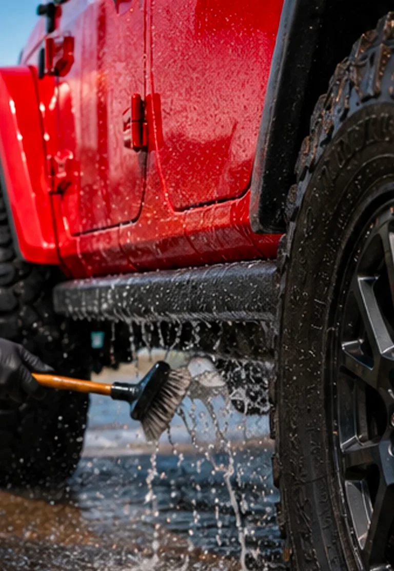 Auto-detailing specialist removing salt-air residue and bonded contamination from vehicle paint near Waikiki